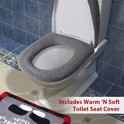 Gnome Toilet Seat Cover and Rug Set of 5, Funny Scandinavian Christmas Bathroom Decorations Q1856