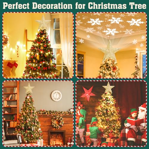 Christmas Tree Topper Lighted with 6 Projection Slides, Snowflake LED Rotating 3D Glitter Tree Topper O28849