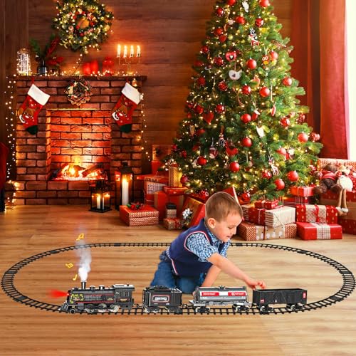 Train Set for Boys with Steam Locomotive, Cargo Cars & Tracks N10378
