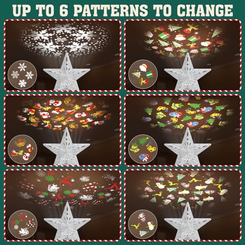 Christmas Tree Topper Lighted with 6 Projection Slides, Snowflake LED Rotating 3D Glitter Tree Topper O28849