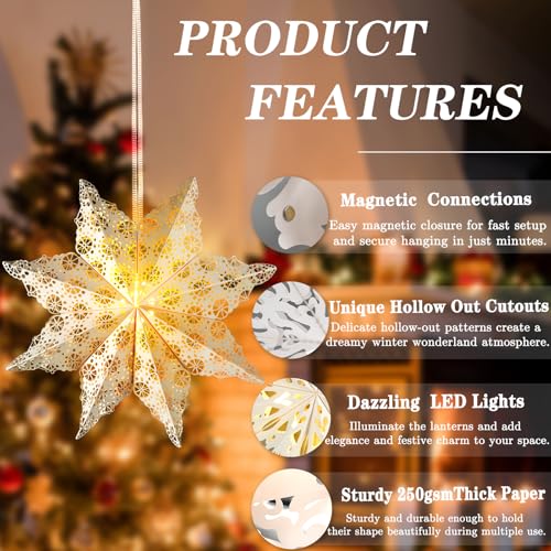 Christmas Paper Snowflake Lanterns with LED Lights for Holiday Party Decor Q23741