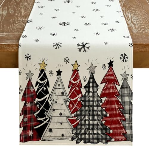 Christmas Table Runner 13x72 Inch, Red Winter Holiday Decor S612