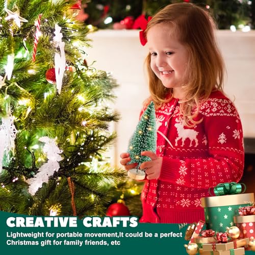 12 Pcs Mini Christmas Trees with Lights, 4" Artificial Bottle Brush Trees with Wooden Bases for Table Decor F11400