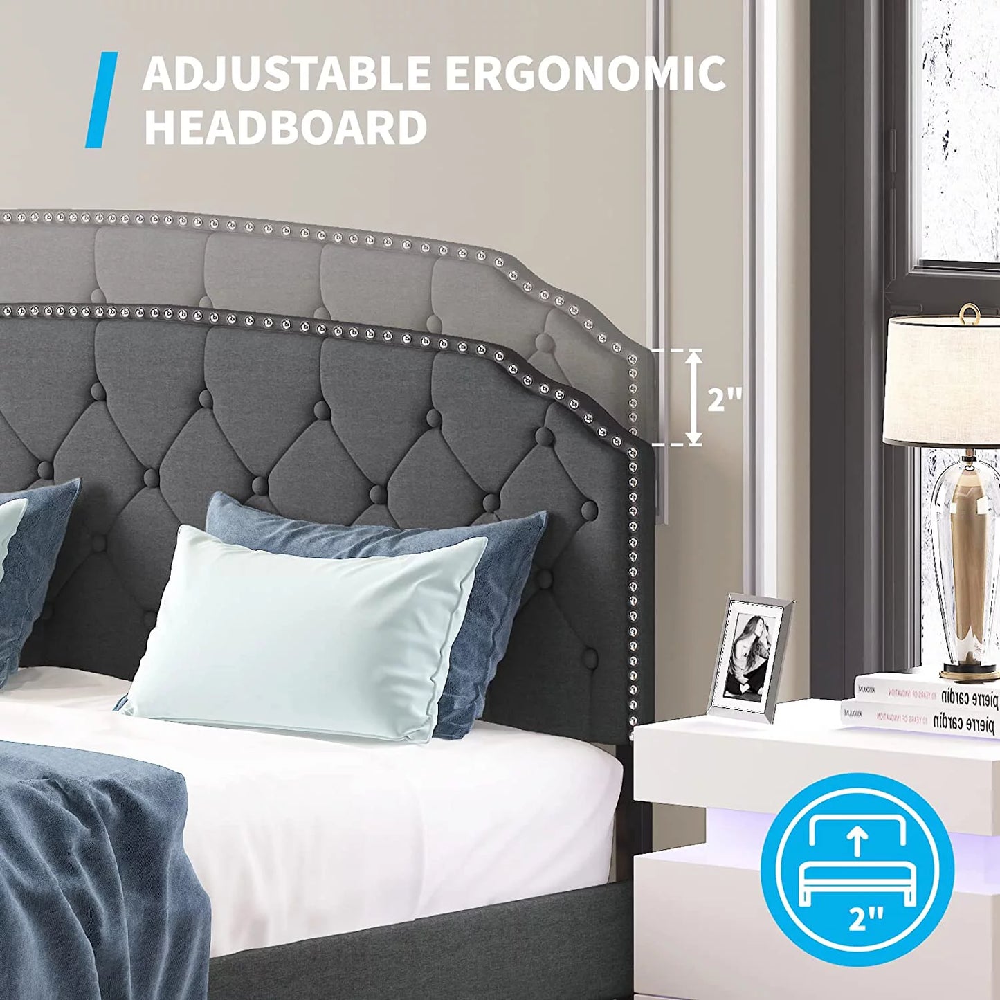 Queen Size Platform Bed Frame with Tufted Upholstered Headboard F240
