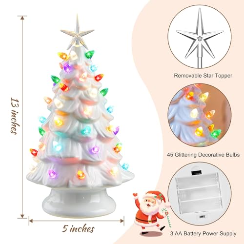Ceramic Christmas Tree, Pre-lit Tabletop with Multicolored LED Lights, Battery Operated G1053