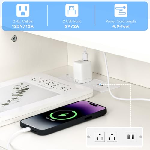 White Wood Dresser with Charging Station N8488