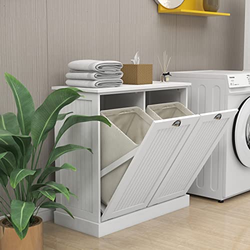 Tilt Out Trash Cabinet Laundry Sorter with Storage (White) G908986