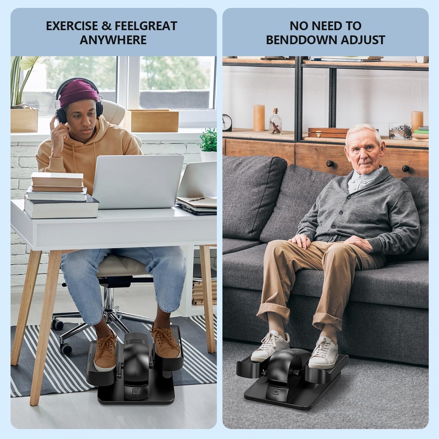 Under Desk Elliptical Machine for Seniors, Portable Seated Pedal Exerciser with Remote M9612