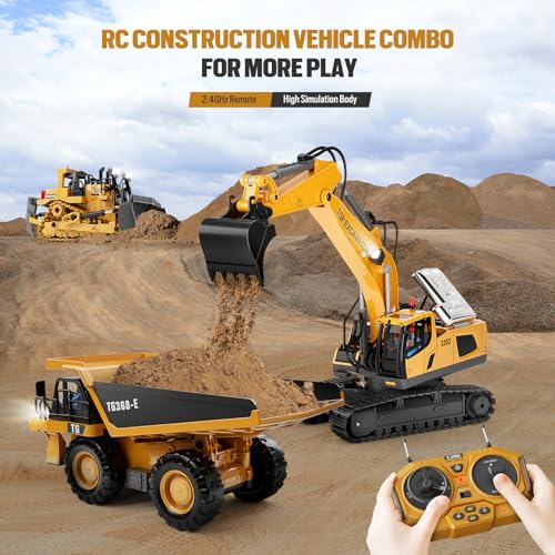 Remote Control Excavator Construction Toy for Boys, 11CH with Metal Shovel and Lights N4221
