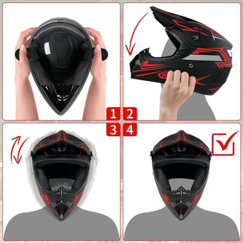 Kids Motocross Helmet with Goggles Gloves & Mask, Full Face ATV Dirt Bike Helmet Y3452