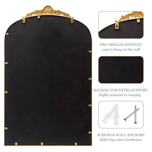 Antique Gold Arch Bathroom Mirror with Beaded Frame L766958