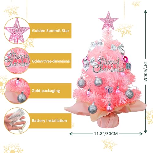 Mini Christmas Tree with 50 LED Lights 24 Inch Tabletop Prelit Artificial Tree J785647
