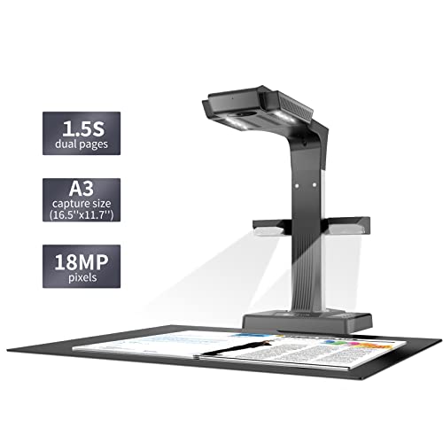 Book Scanner with Auto-Flatten, A3 Document Scanner, OCR, HDMI Support O9173