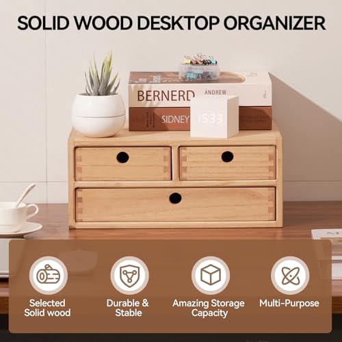 Natural Wooden Desktop Organizer with 3 Drawers D235