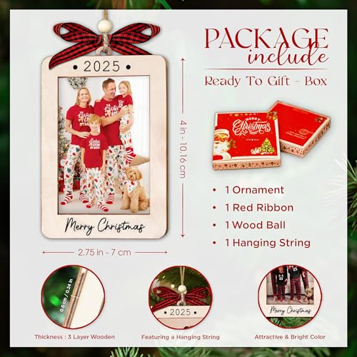 Christmas Ornament Picture Frame - Wooden Landscape Photo Frame for Tree U75225