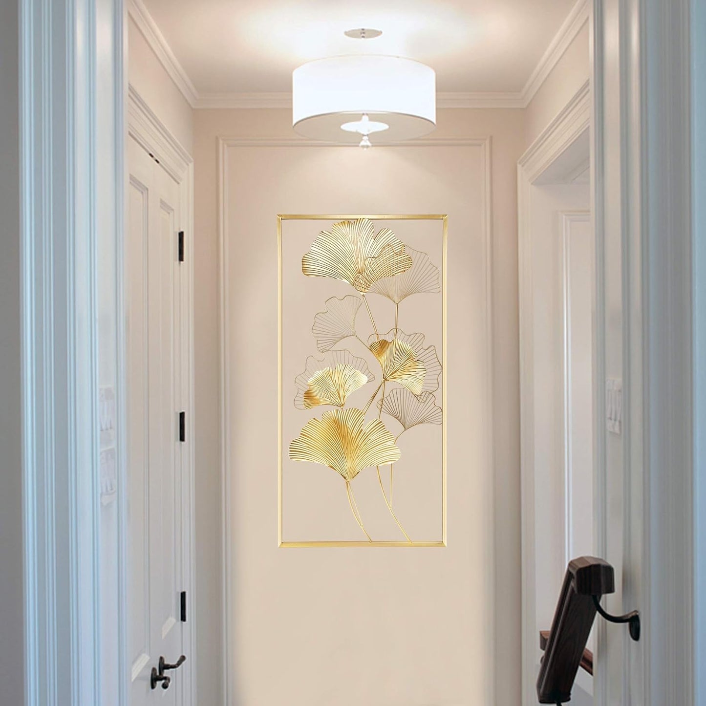 Metal Wall Decor, 39" x 20" Golden Ginkgo Leaf Wall Hanging with Frame K574798