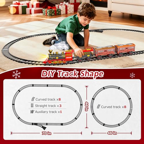 Electric Train Set for Kids with Smoke, Light and Sound, DIY Track Building Toy V61635