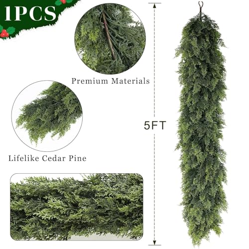 9ft Cedar Garland for Fireplace - Artificial Christmas Garland with Realistic Faux Pine Needles U95208