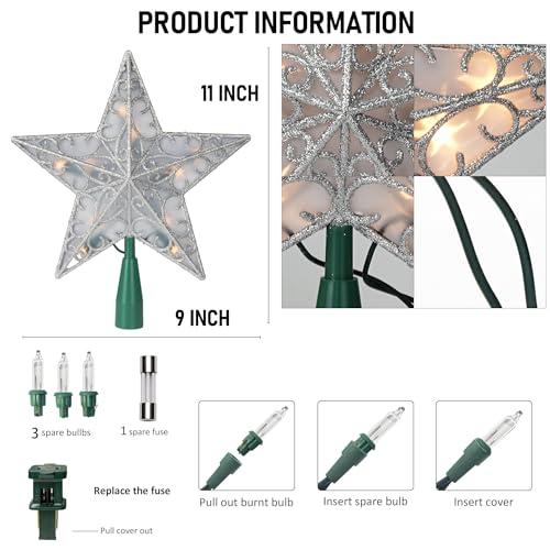Glitter Christmas Tree Topper with Lights, Gold H661953