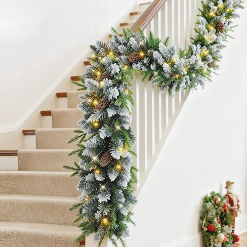 Christmas garland with lights, 9ft, battery operated with timer B505