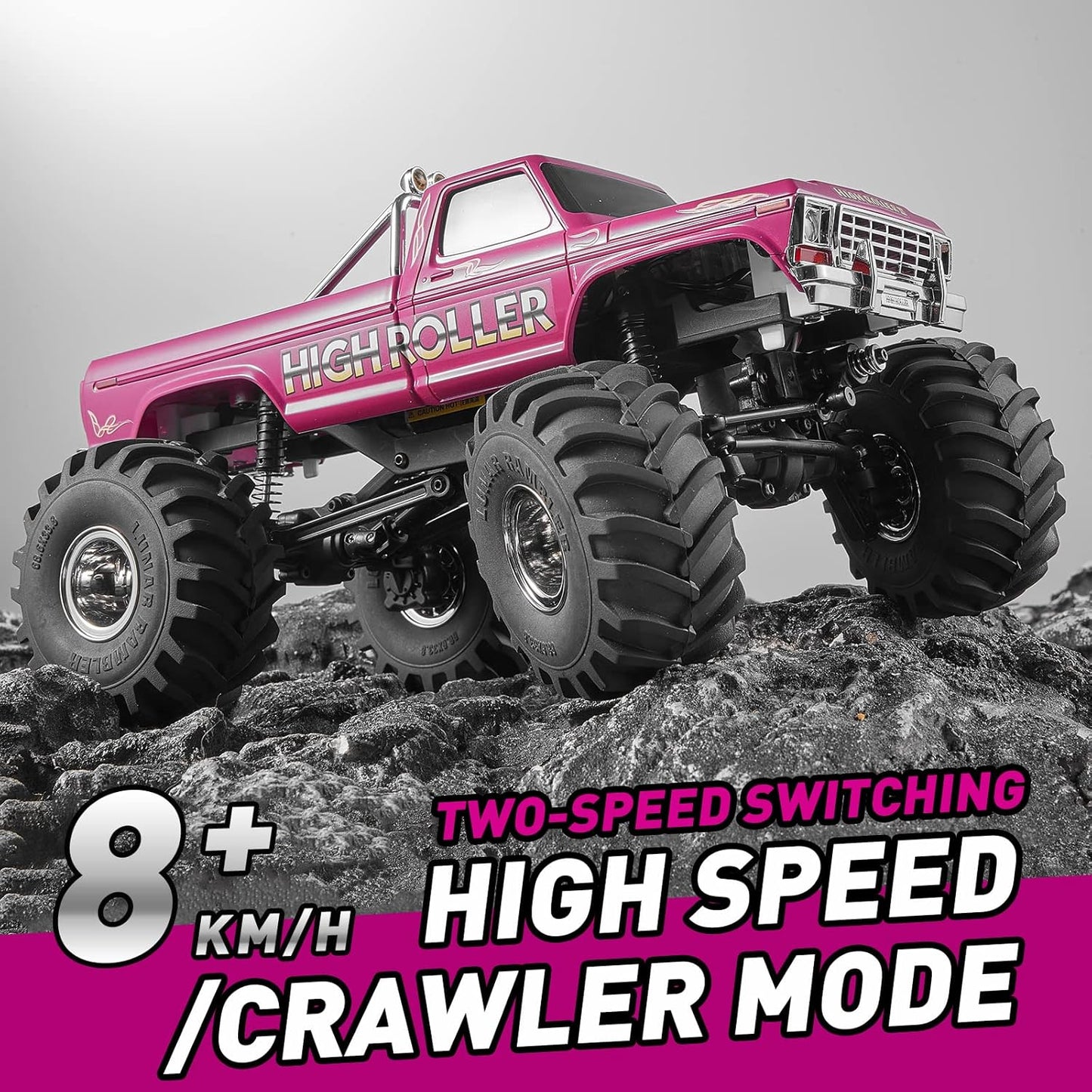 1/24 Monster RC Crawler Truck, 2 Speed Transmission, 2.4Ghz Remote Control, Red D183