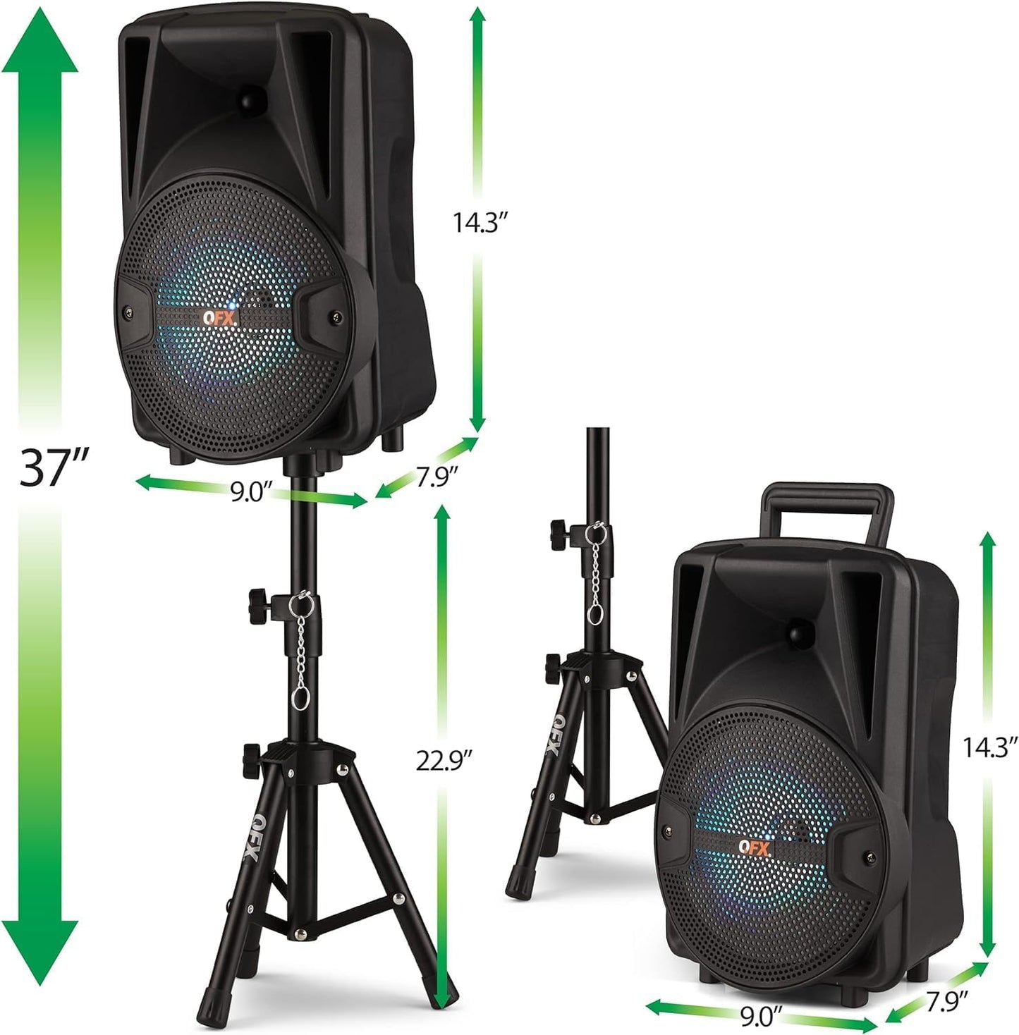 8-Inch TWS Bluetooth Stereo PA System with 2 Microphones and Stands J937036
