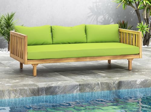 Outdoor 3 Seater Daybed with Cushions, Acacia Wood Patio Sofa H423