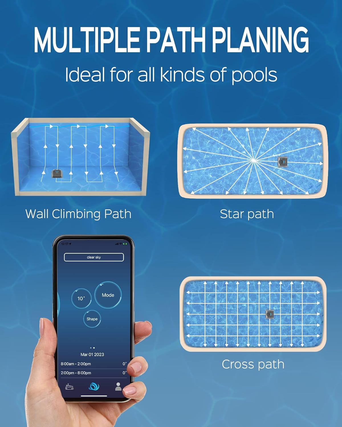 Wall Climbing Robotic Pool Cleaner with APP, Smart Navigation, 15000mAh Battery M32705