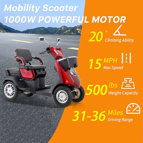Heavy-Duty 4-Wheel Mobility Scooter for Seniors, 500 lbs Capacity, 3-Speed Mode C58154
