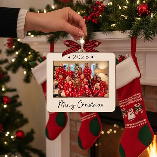 Christmas Ornament Picture Frame - Wooden Landscape Photo Frame for Tree U75225