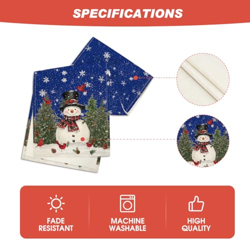 Snowman Christmas Birds Trees Table Runner, Winter Holiday Kitchen Dining Table Decoration, 13 x 72 Inch Z2031