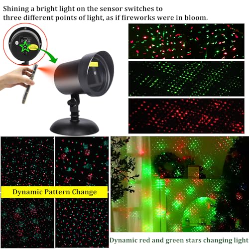 Outdoor Laser Projector Lights for Christmas, Red & Green Stars U46485