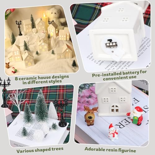 LED Christmas Village Set with 8 Ceramic Houses and 17 Trees B5196