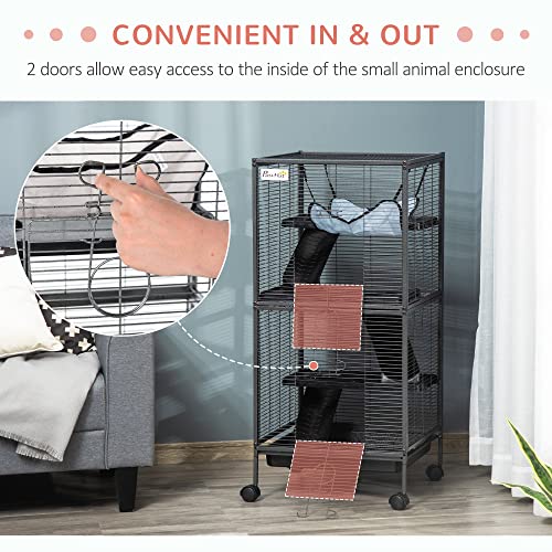 Metal Small Animal Cage with 4 Tiers and Hammock, Gray F143