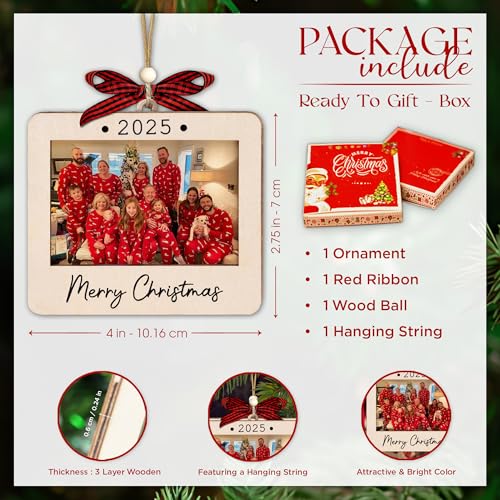Christmas Ornament Picture Frame - Wooden Landscape Photo Frame for Tree U75225