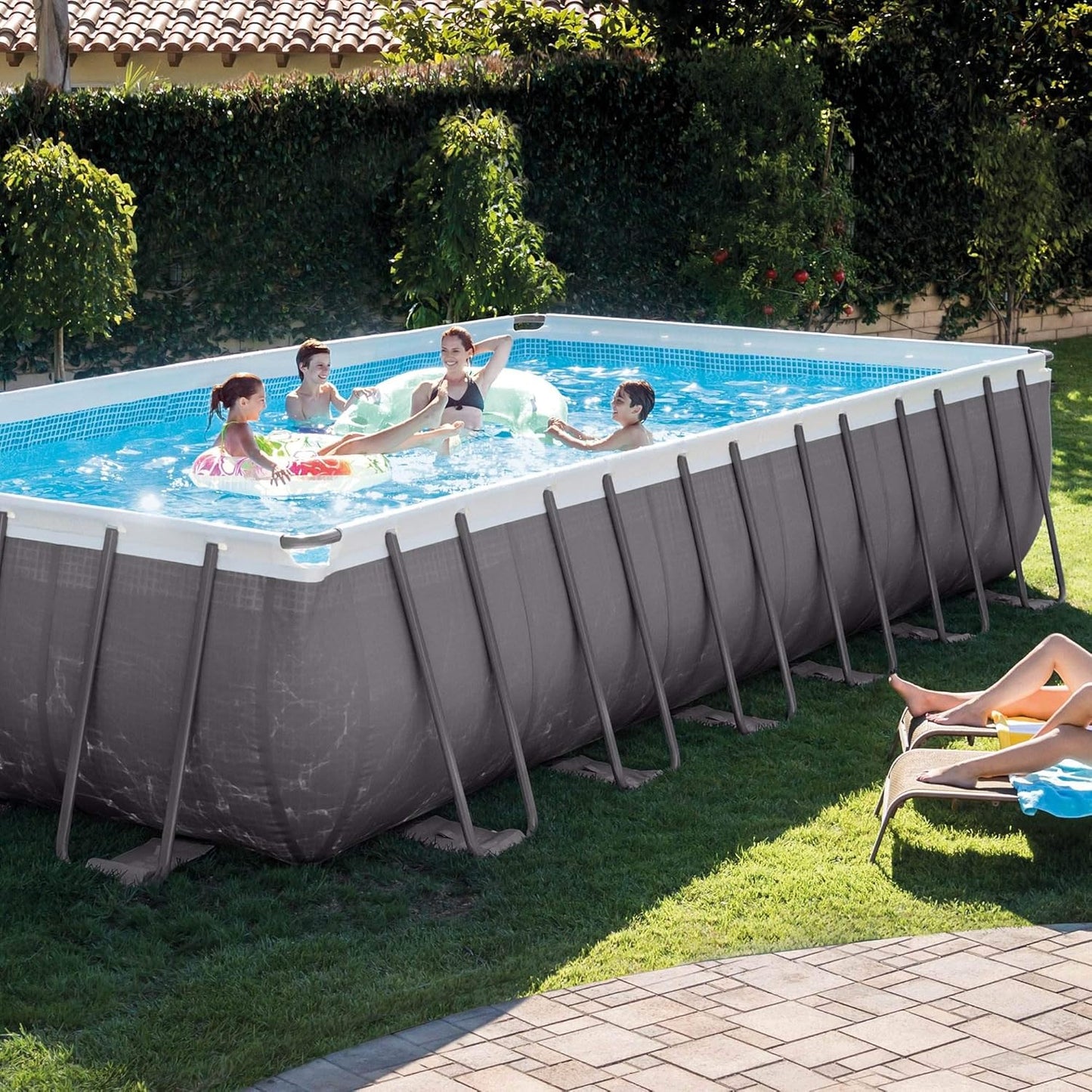 Rectangular Above Ground Pool Set with Sand Filter Pump V9368