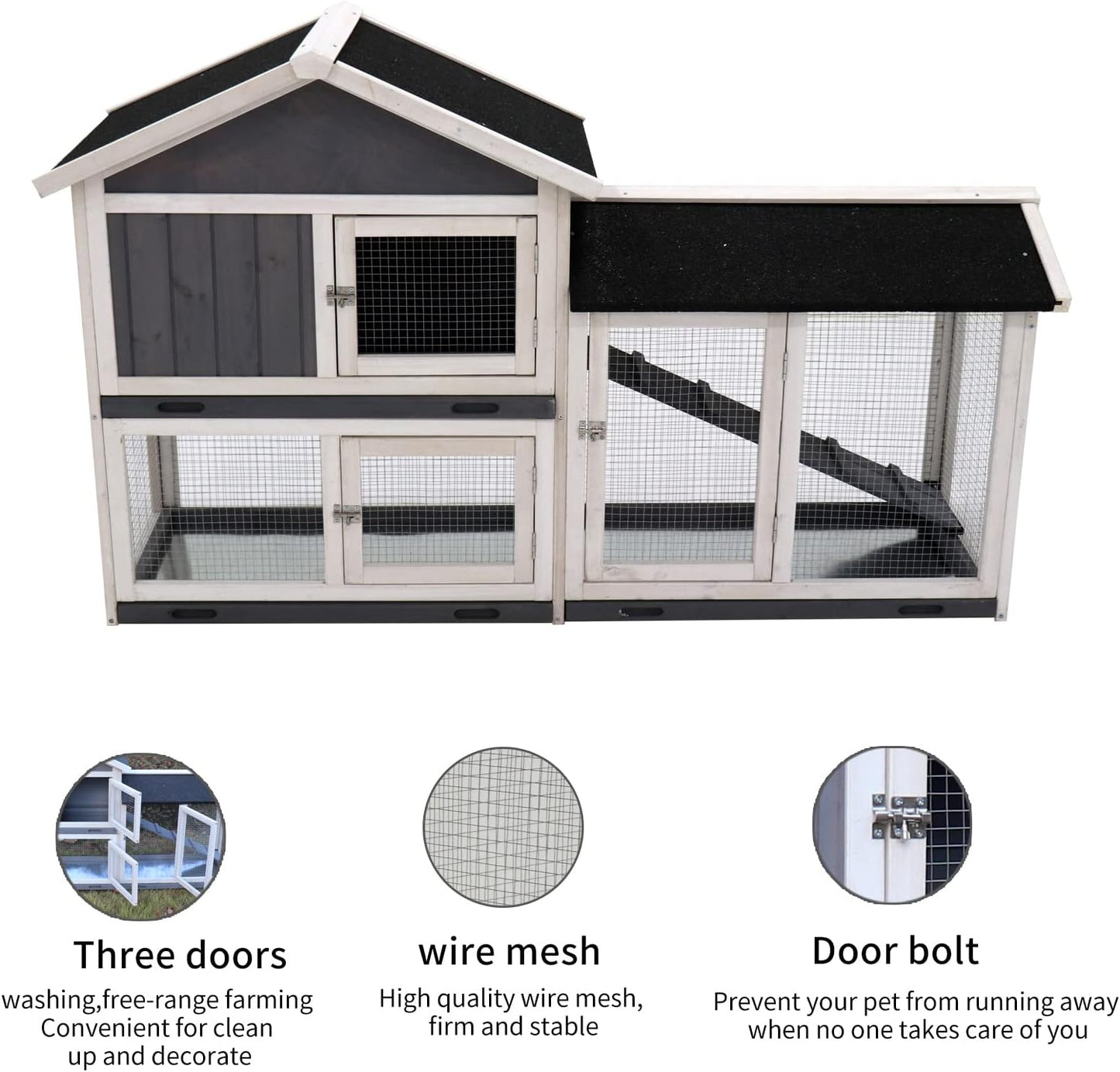 Rabbit Hutch with Run, No Leak Tray, UV Panel K6271