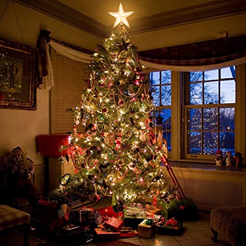 Christmas Tree Topper Star with Warm White Light, 8.7 Inch Q202
