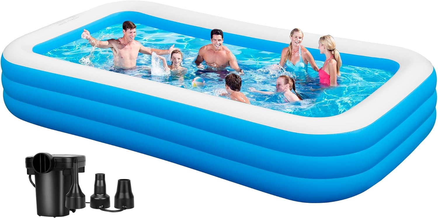 Extra Large Inflatable Pool with Pump, Full-Sized Blow Up Pool - 130'' x 72'' x 22'', Thickened Family Pools for Adult, Swimming Pool for Backyard Summer Outdoor Family Lawn