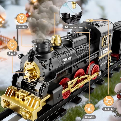 Electric Train Set for Kids with Smoke, Light and Sound, DIY Track Building Toy V61635