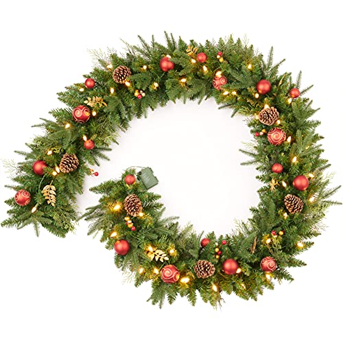 Pre-lit Christmas Garland 9ft with 50 LED Lights, Battery Operated I824