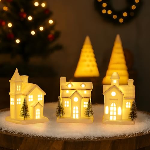 Ceramic Christmas Village Houses with LED Lights and Trees A1762