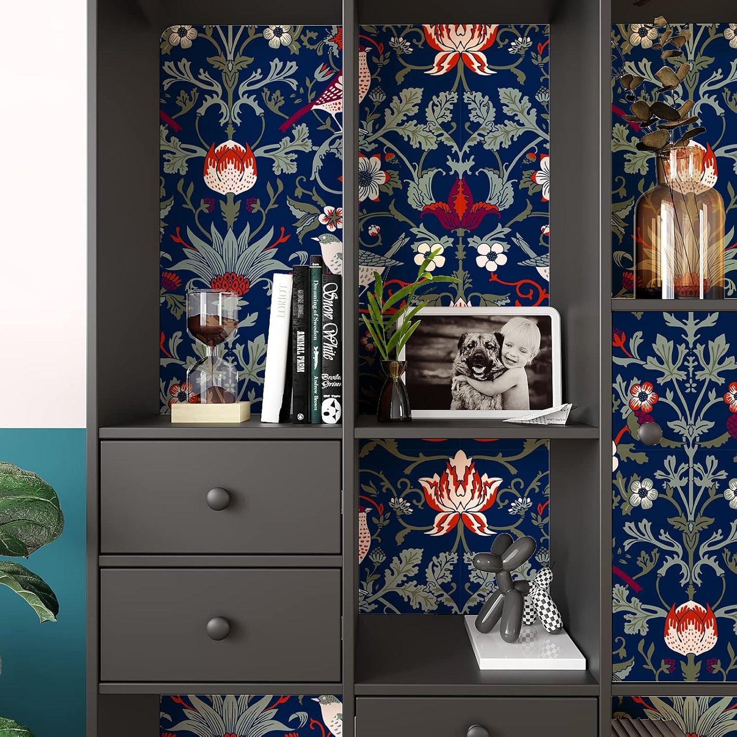 Vintage Floral Peel and Stick Wallpaper, Navy Blue, Removable G71581