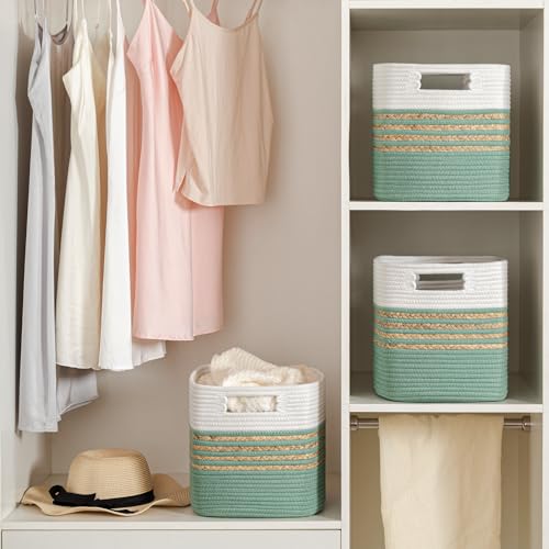 Storage Cubes Set of 4 with Handles, Woven Baskets for Shelves Q26748