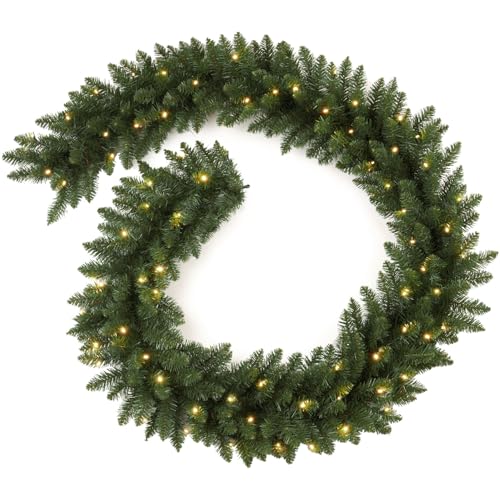 Pre-Lit Artificial Christmas Garland with Dual Color LED Lights and Timer A483