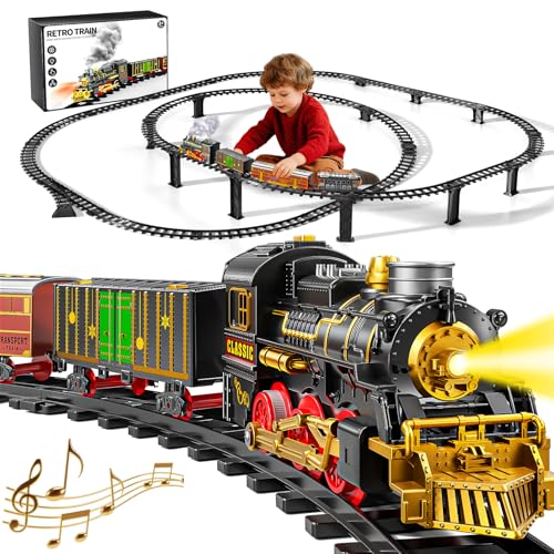Electric Train Set for Kids with Smoke, Light and Sound, DIY Track Building Toy V61635