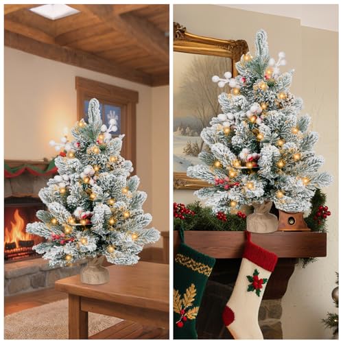 2FT Pre-lit Snow Flocked Tabletop Christmas Tree with LED Lights X324410