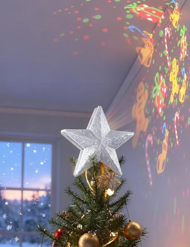 3D Lighted Christmas Star Tree Topper with Rotating Projector K155491