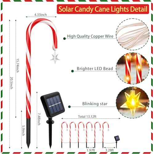 Outdoor Solar Christmas Decorations, 180 LED Candy Cane Lights, 8 Modes, Waterproof M23825