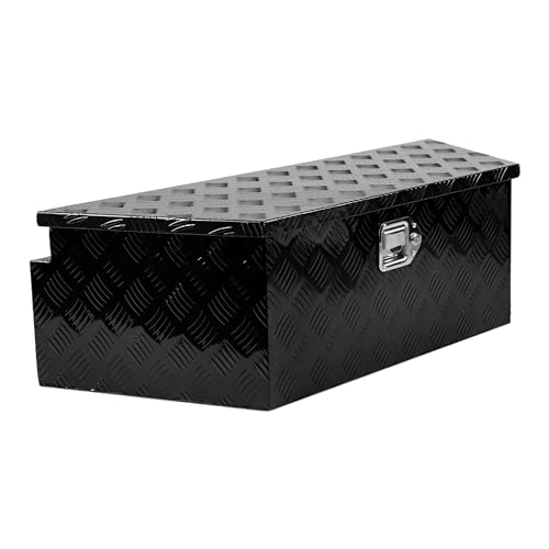 Aluminum Trailer Tongue Tool Box, 5 Bar Tread Wide Utility Toolbox for Pick Up Truck Bed RV Storage Organizer Tool Box with Lock Keys, Outdoor Trailer Pickup Underbody Tool Box 28 inch